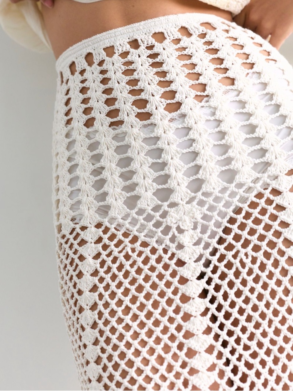 Free People Akoia Pelita Open Knit Mesh Fishnet Crochet Coverup Maxi Skirt L - Picture 3 of 8